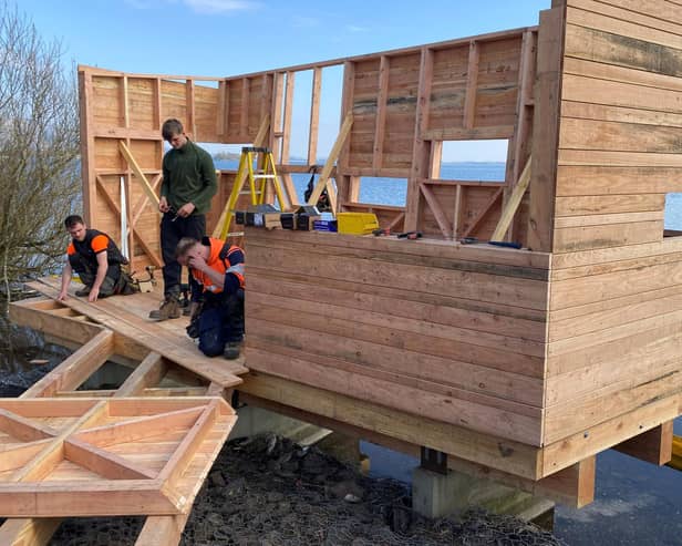 Construction is well under way on the new Phoenix bird-watching hide at Loch Leven national nature reserve. Picture: Simon Ritchie/NatureScot