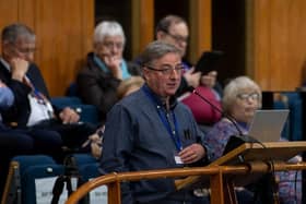 The Rev Mike Goss speaks at the Assembly on fuel poverty and excess profits.