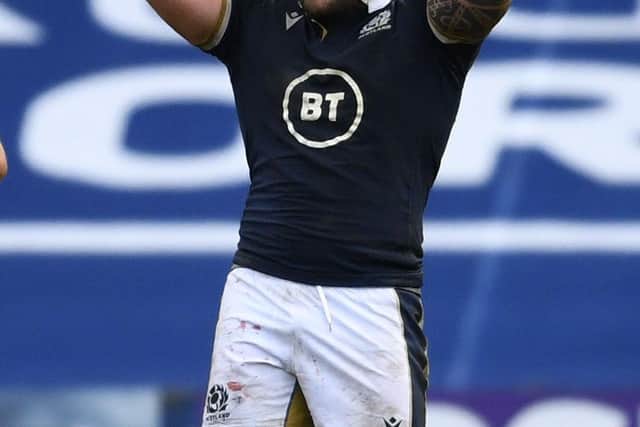 EDINBURGH, SCOTLAND - MARCH 14: Scotland's Rory Sutherland during the Guinness Six Nations match between Scotland and Ireland at BT Murrayfield, on March 14 in Edinburgh, Scotland.  (Photo by Ross MacDonald / SNS Group)
