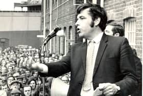 Jimmy Reid, UCS Shop Steward, at a Clydebank mass meeting on 1 October 1971 (Picture: Allan Milligan)