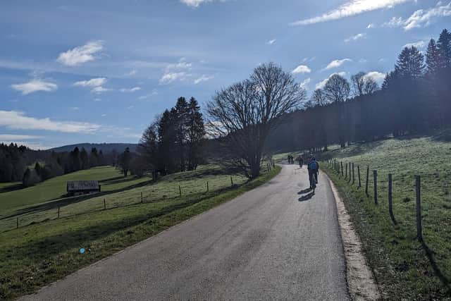 Heading up The Big Climb (Le Soliat), one of the highlights of the three-day expedition from Saint-Ursanne to Neuchâtel,Switzerland. Pic: Kirsten Henton