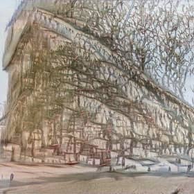 The Thames Path 2040, by artist Alex Fefegha, is one of a series of AI-generated images looking at the urban landscape in a future where heavy rainfall will lead to flooding on -- part of a project with the New Real Observatory, a creative platform combining raw satellite data and climate modelling with AI processing engines which is run in a partnership between the University of Edinburgh, Alan Turing Institute and Edinburgh’s festivals
.