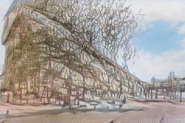 The Thames Path 2040, by artist Alex Fefegha, is one of a series of AI-generated images looking at the urban landscape in a future where heavy rainfall will lead to flooding on -- part of a project with the New Real Observatory, a creative platform combining raw satellite data and climate modelling with AI processing engines which is run in a partnership between the University of Edinburgh, Alan Turing Institute and Edinburgh’s festivals
.