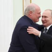 Russian President Vladimir Putin meets with Belarusian President Alexander Lukashenko at the Kremlin in Moscow in April.