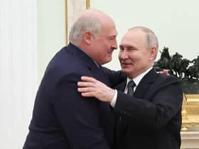 Russian President Vladimir Putin meets with Belarusian President Alexander Lukashenko at the Kremlin in Moscow in April.