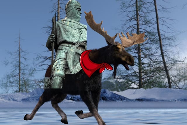 Starting off easy with the legendary King of Scots himself, 'Robert the Bruce on a Moose' ought to look relatively familiar since many of his statues around Scotland feature him mounted on a War Horse.
