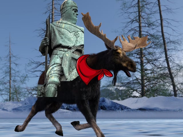 Starting off easy with the legendary King of Scots himself, 'Robert the Bruce on a Moose' ought to look relatively familiar since many of his statues around Scotland feature him mounted on a War Horse.