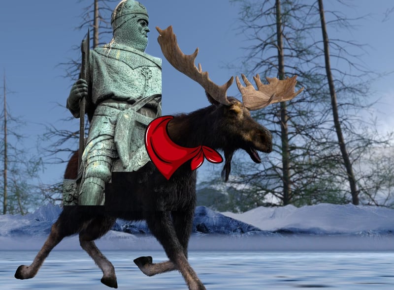 Starting off easy with the legendary King of Scots himself, 'Robert the Bruce on a Moose' ought to look relatively familiar since many of his statues around Scotland feature him mounted on a War Horse.