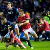 Finn Russell's brilliant offload created Kyle Steyn's first try in the win over Wales. (Photo by Ross Parker / SNS Group)