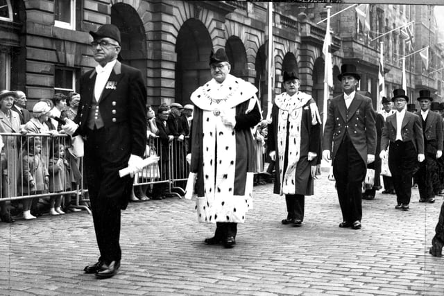 The traditional procession to St Giles Cathedral, Edinburgh, to mark the opening of the Edinburgh International Festival in 1962. The procession was led by the Lord Provost of Edinburgh, Sir John Greig Duncan.