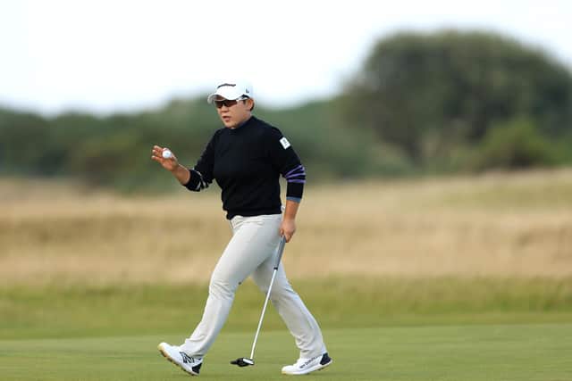 Korea's Jiyai Shin acknowledges the crowd during the third round of the AIG Women's Open at St Andrews. Picture: Luke Walker/Getty Images.