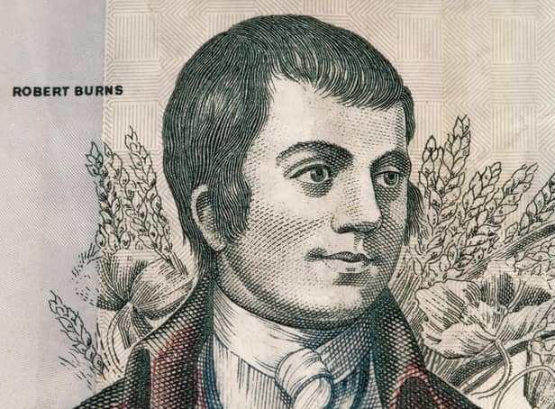 Robert Burns, as depicted on a Clydesdale Bank £10 note.