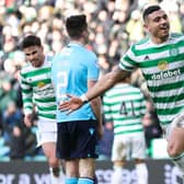 Celtic's Giorgos Giakoumakis sniffed out his first hat-trick for the club with only 16 touches across the 90 minutes against Dundee. (Photo by Craig Williamson / SNS Group)