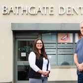 Stephanie Watt of Clyde Munro with Bathgate Dental Spa's Iain Henderson. Picture: Ian Georgeson.