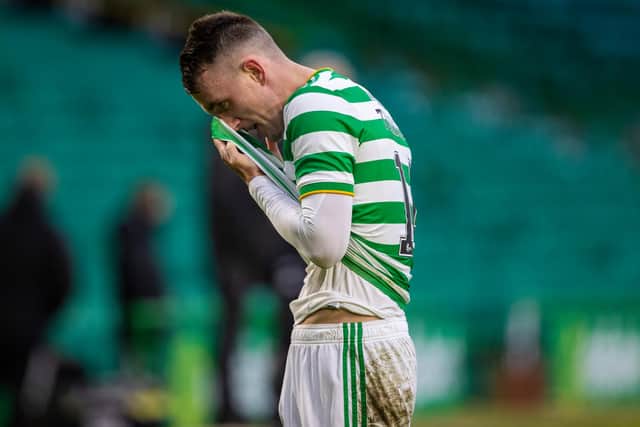 Celtic's David Turnbull is left dejected during the club's brutal 2-1 loss at home to St Mirren. (Photo by Craig Williamson / SNS Group)