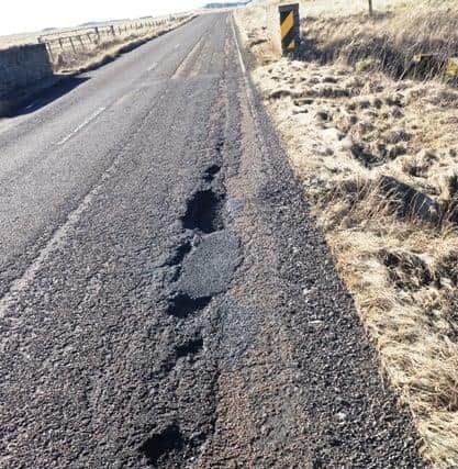 Potholes on the A836 section of the North Coast 500, near Castletown, east of Thurso. Picture: Caithness Roads Recovery