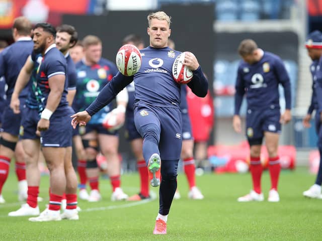 Duhan van der Merwe practises his bull juggling during a training session at BT Murrayfield ahead of the British & Irish Lions' match against Japan. Picture: Ian MacNicol/Getty Images