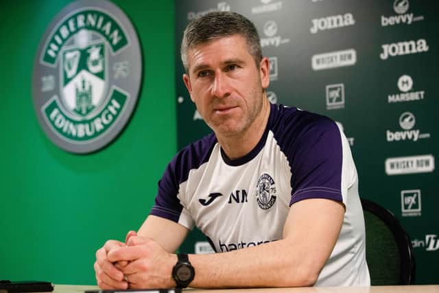 Nick Montgomery speaks to the media ahead of Hibs' match against St Johnstone on Saturday.