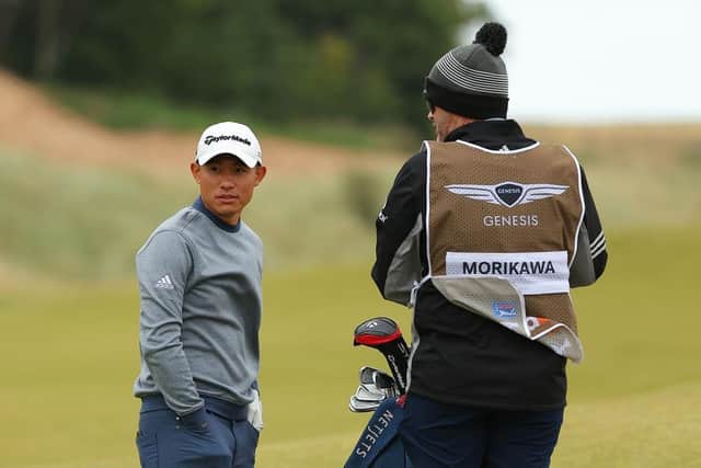 Collin Morikawa looks on during a practice round prior to the Genesis Scottish Open at The Renaissance Club. Picture: Kevin C. Cox/Getty Images.