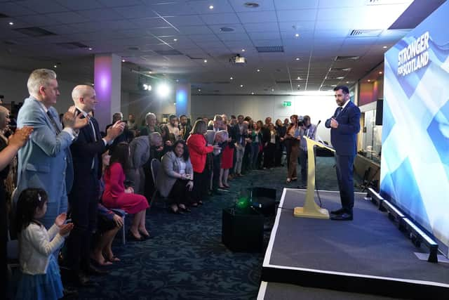 Humza Yousaf after speaking at Murrayfield Stadium in Edinburgh, after it was announced that he is the new Scottish National Party leader