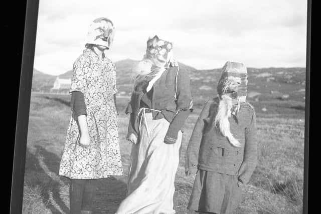 Costumes were made for Oidhche nan Cleas - or ‘Night of Tricks’. PIC: South Uist Guisers 1932 from Margaret Fay Shaw Photographic Archive, NTS Canna House.
