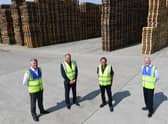 Kevin McNeilly, managing director at Scott Pallets reconditioned business unit,  brothers Shaun and Kevin McBride; Alan Gibson, managing director at Scott Pallets.