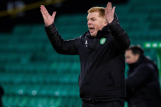 Neil Lennon cuts an animated figure on the touchline in January as Celtic take on St Mirren