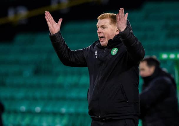 Neil Lennon cuts an animated figure on the touchline in January as Celtic take on St Mirren