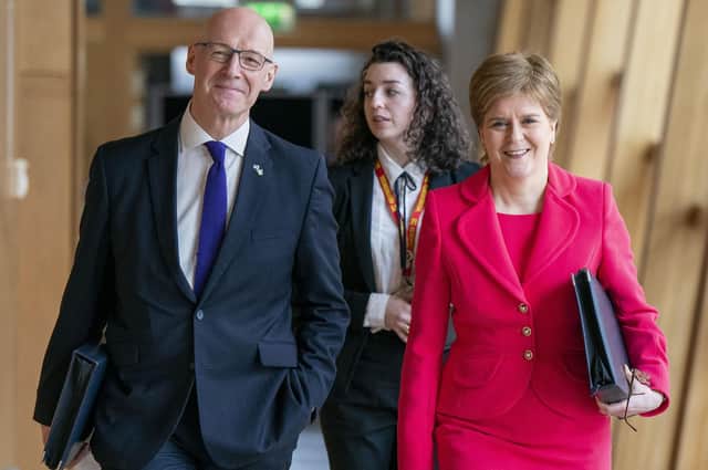 First Minister Nicola Sturgeon and Deputy First Minister John Swinney arrive for First Minster's Questions last Thursday