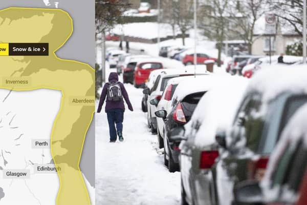 The yellow warning of snow and ice will affect the east of Scotland.