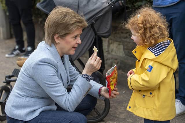 First Minister Nicola Sturgeon during local election campaigning in Portobello. Picture: Lesley Martin - Pool/Getty Images