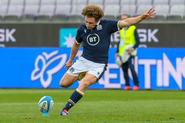 Duncan Weir of Scotland kicks the ball during the Autumn Nations Cup's match against Italy at Stadio Artemio Franchi on November 13, 2020.  (Photo by Giampiero Sposito/Getty Images)