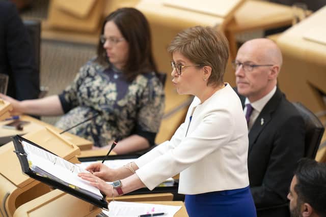 Nicola Sturgeon during First Minister's Questions. Picture: Jane Barlow/PA Wire