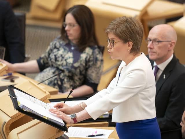 Nicola Sturgeon during First Minister's Questions. Picture: Jane Barlow/PA Wire