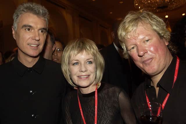 From left: David Byrne, Tina Weymouth and Chris Frantz of Talking Heads at their Rock and Roll Hall of Fame induction in 2002. Picture: Kathy Willens/AP