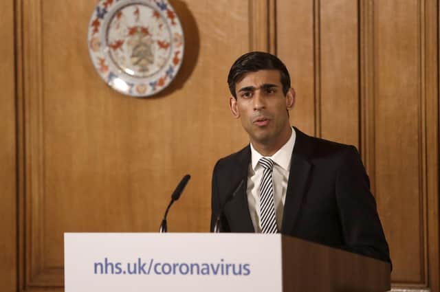 Chancellor Rishi Sunak speaking at a media briefing in Downing Street on Coronavirus