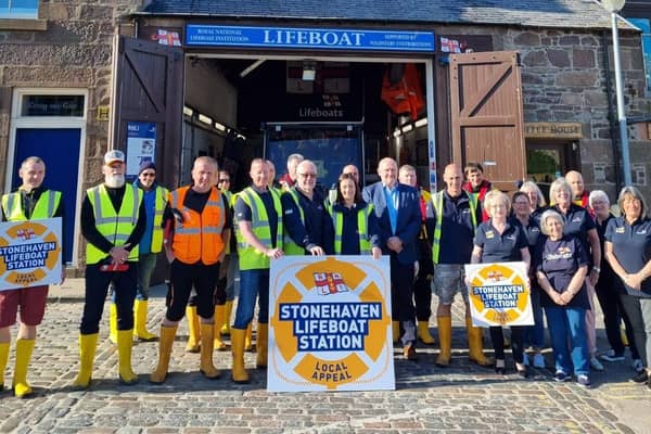 Volunteers from Stonehaven RNLI outside the boat shed. (Pic: RNLI)