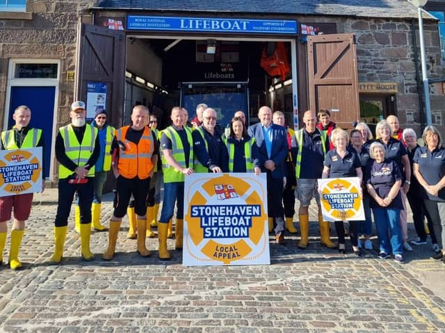 Volunteers from Stonehaven RNLI outside the boat shed. (Pic: RNLI)