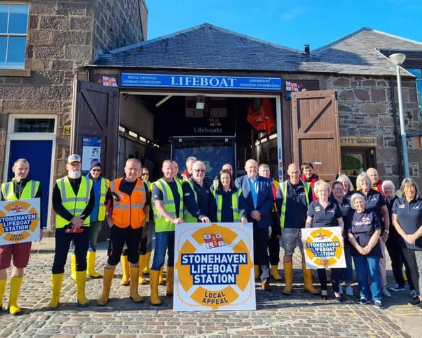 Volunteers from Stonehaven RNLI outside the boat shed. (Pic: RNLI)