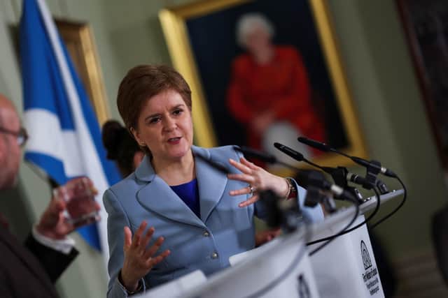 First Minister Nicola Sturgeon speaking at a press conference at Bute House in Edinburgh at the launch of new paper on Scottish independence. Picture: Russell Cheyne/PA Wire