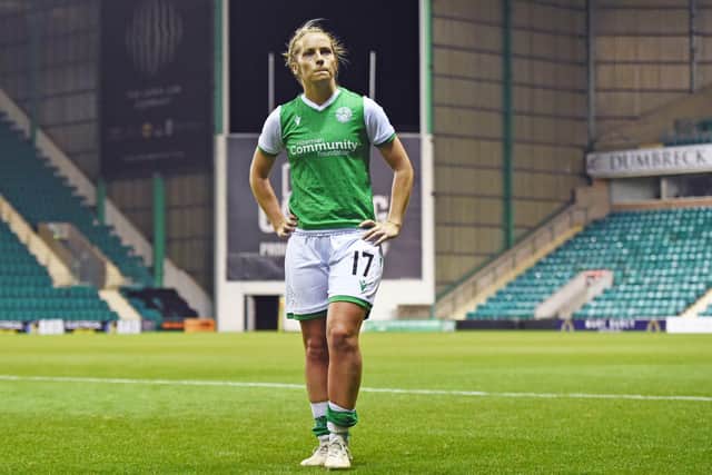 Hibs defender Joelle Murray has played at Easter Road before but never infront of a crowd as big as the one expected for the derby match against Hearts. Photo by Ross MacDonald / SNS Group