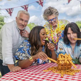 The Great British Bake Off hosts Paul Hollywood, Alison Hammon, Prue Leith and Noel Fielding. Credit: Mark Bourdillon/Love Productions/Channel 4.