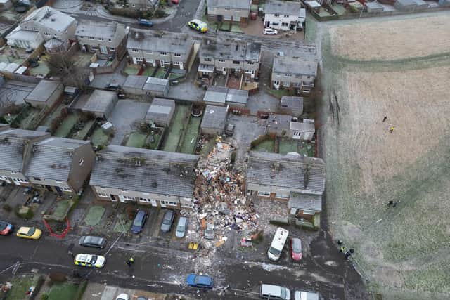 Aerial views of the suspected gas explosion. Picture: SWNS