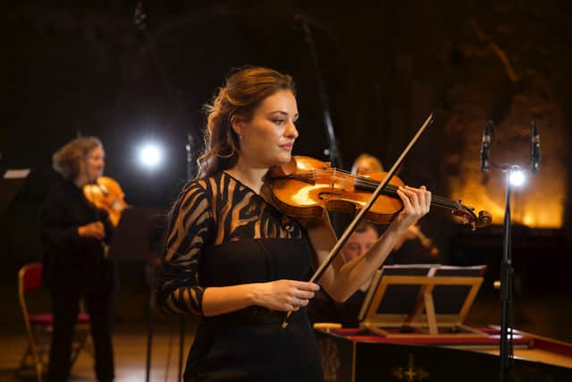 Nicola Benedetti recording with The Benedetti Baroque Orchestra.