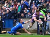Duhan van der Merwe is airborne as scores his spectacular try against Italy.  Picture: Andrew Milligan/PA Images