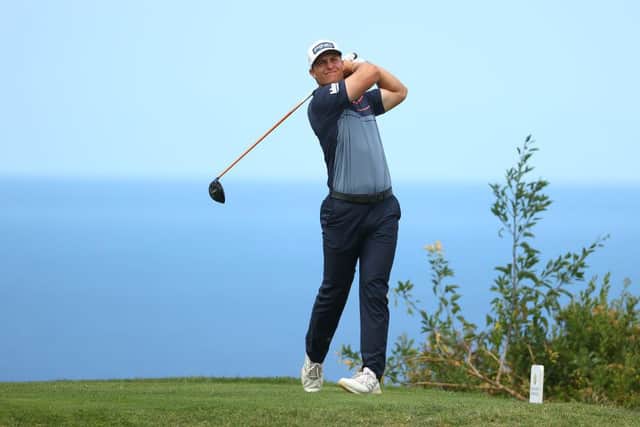 Calum Hill tees off on the sixth hole during the third round of the Canary Islands Championship at Golf Costa Adeje in Tenerife. Picture: Andrew Redington/Getty Images.