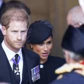 Prince Harry, with Meghan, Duchess of Sussex, leaves Westminster Hall, London after the coffin of Queen Elizabeth II was brought to the hall to lie in state ahead of her funeral on Monday. Picture: Danny Lawson - WPA Pool/Getty Images