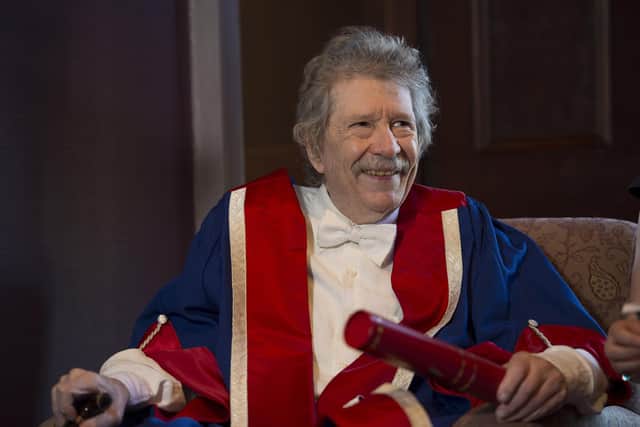 Jim Haynes was awarded an honorary degree at Edinburgh Napier University in 2018.