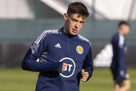 Aaron Hickey trains with Scotland ahead of the trip to Poland to face Ukraine. (Photo by Alan Harvey / SNS Group)