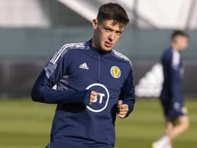 Aaron Hickey trains with Scotland ahead of the trip to Poland to face Ukraine. (Photo by Alan Harvey / SNS Group)